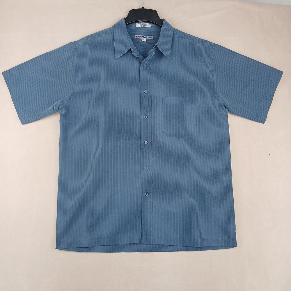 Vintage Anchor Blue Large Mens Shirt Camp Boxy Drop Shoulder 23x29 Hawaiian‎